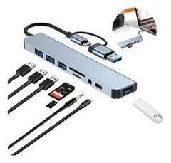Hub 8 Em 2 Usb-c Extenso Usb Para Mac/pc Usb 3.0/2.0+sd/tf