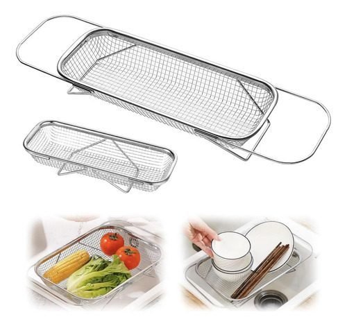 Escorredor De Aço Inox Para Pia, Expansível E Ajustável