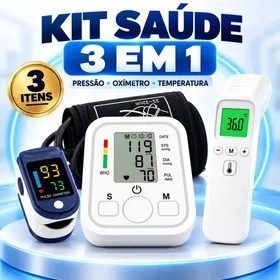 Kit Aparelho Medidor Pressão Oxímetro Termômetro Digital Voz