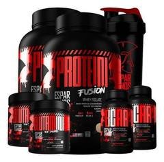 Combo Duplo Whey Fusion + 2x Bcaa + 2x Glutamina + Shaker Sabor Chocolate + Chocolate