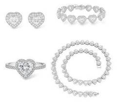Kit 4 Pçs Colar Brinco Pulseira Anel Coração Ariana Brilho