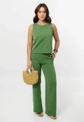 Conjunto Calça Wide Leg Feminino Alfaiataria E Blusa Regata