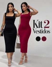 Kit 2 Vestido Longo Casual Festa Alça Grossa Moda Elegante
