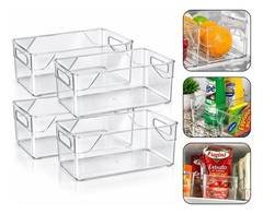 Kit 4 Organizadores Multiuso Em Acrílico Transparente Ideal Para Cozinha, Geladeira E Armário