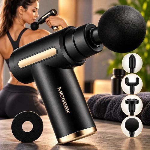 Massageador Pistola Elétrica Profissional Muscular Portátil Aparelho Fisioterapia Corporal, 6 Velocidades 4 Cabeças De Massagem - Micgeek