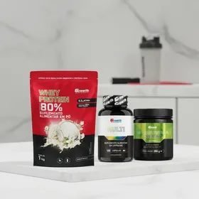 Kit Growth: Whey Protein Baunilha 1kg + Multivitamínico 120 Cáps + Creatina Monohidratada 250g