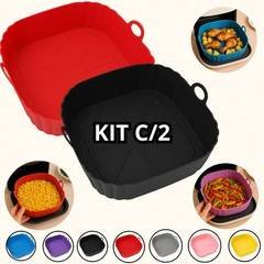 Kit 2 Formas De Silicone Reutilizável Lavável Antiaderente Para Air Fryer Cores Sortidas - Cordelícia