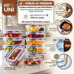 Kit 10 Pote De Vidro Marmita Hermético 370ml Freezer Fitness Rishon