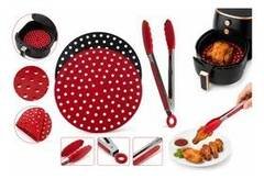 Kit Air Fryer Tapete Silicone + Pegador Fritadeira Elétrica