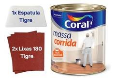 Kit Massa Corrida Coral 1,5kg Branco Pva + Espátula + Lixas