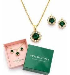 Conjunto Colar Brinco Zirconia Folheado A Ouro Presente
