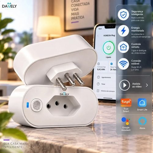Tomada Inteligente WiFi Adaptador 16A Bivolt Alexa Google Home Tuya Smart Life M