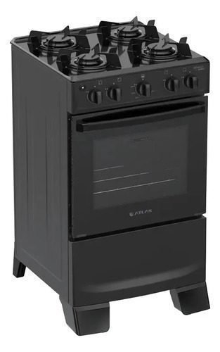 Fogão 4 Bocas Atlas Mônaco Lustro Automático Mesa De Aço Esmaltado Preto