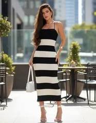 Vestido Midi Canelado Tubinho Feminino Alçinha Fina Justo