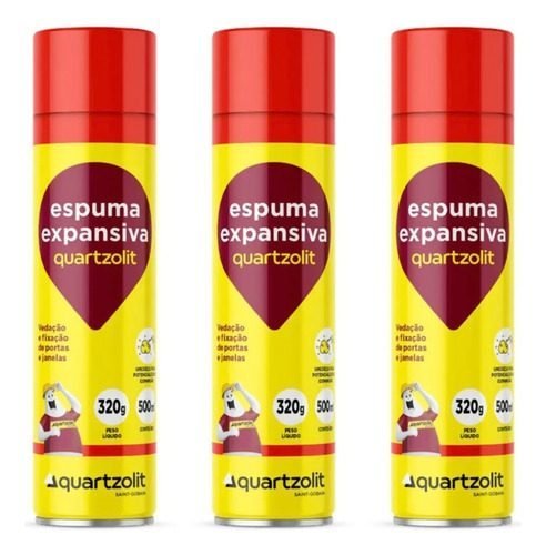 Espuma Expansiva Poliuretano 500ml 320g Quartzolit 3un