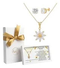 Colar Feminino Girassol Kit Presente Mulher Banhado Ouro 18k