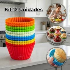 Kit 12 Formas De Silicone Antiaderente Cupcake Bolinho Empada Muffin Forno Air Fryer Micro-ondas Lavável Reutilizável Ciclo Alternativa