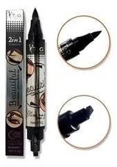 Delineador Caneta Cor Preto Liquido Prova Dagua Olhos 2 Em 1
