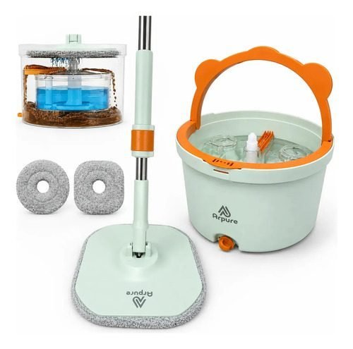 Mop 2 Águas Premium Separação Água Limpa E Suja Cabo 1,6 Mts Verde Com Laranja