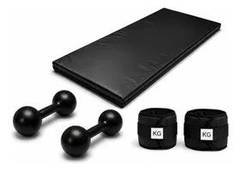 Colchonete Preto + Par 5kg Halter + Par 5kg Caneleira Preto