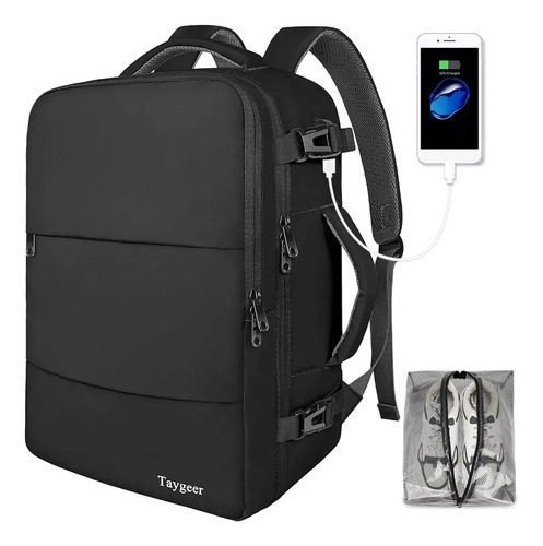 Mochila Viagem Feminina Mochila Notebook Para 15,6 Polegadas 35L Itens Pessoais Suporta até 10 kg Reforçada E Impermeável Taygeer Preto
