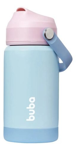 Garrafa Térmica Buba Inox Parede Dupla Canudo Silicone Cor Rosa Com Azul Candy Lisa