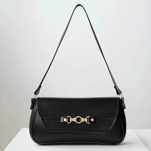 Bolsa De Ombro Baguete Tiracolo Média Feminina Casual Cor Preto