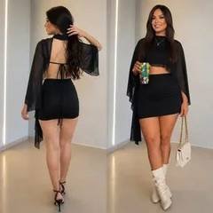 Conjunto Saia Drapeada E Blusa Feminina Suplex Balada Luxo