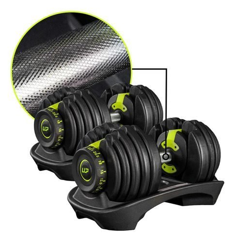 Par Halter Dumbbel Smart Ajustável 24kg Uplift 48kg Totais Preto com detalhes em verde