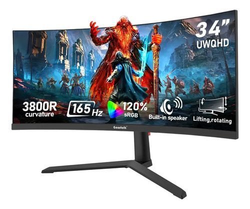Monitor Gamer Curvo Gawfolk 34 Uwqhd 165hz Alto-falante Dp Preto
