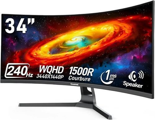 Monitor Gamer Gawfolk Curvo 34" Ultrawide WQHD 240Hz, com FreeSync e Alto-Falantes