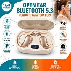 Fone Bluetooth Ows Open Ear Sem Fio Esportivo Com Display Digital Case Carregadora Usb-c Compatível Android iPhone Ios Academia Corrida Caminhada Trabalho Chamadas Música Branco 3t
