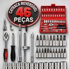 Kit Ferramentas 46 Pcs Jogo Catraca Reversível Aço Cr-v Cromo Vanádio Chave Soquete Xcolds