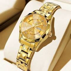Opk Relógio De Pulso Feminino Dourado Aço Quartz Luxo  6023