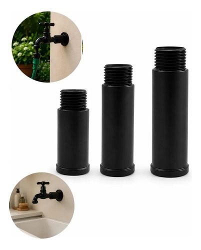 Kit Alongador Prolongador Extensor 4 6 8 Cm 1/2 Metal Preto Preto