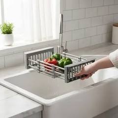 Escorredor De Legumes Ajustavel Inox Para Pia Alimentos