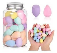 Kit 40 Mini Esponjas Maquiagem Gota Chanfrada Corretivo Pote