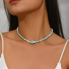 Colar Gargantilha De Contas Com Peixe Em Cerâmica E Vidro Feminino