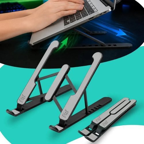 Base Suporte para Notebook e Tablet Dobrável e Ergonômico Para Desktop Portátil Ajustável em 6 Ângulos com Altura Regulável Leve Apoio Universal Digital Informatica Cor Preto