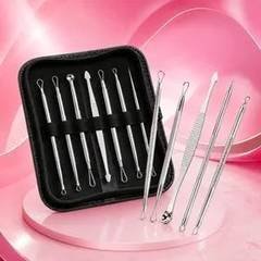 Kit Extrator Removedor De Cravos Acne 7 Curetas Inox Estojo