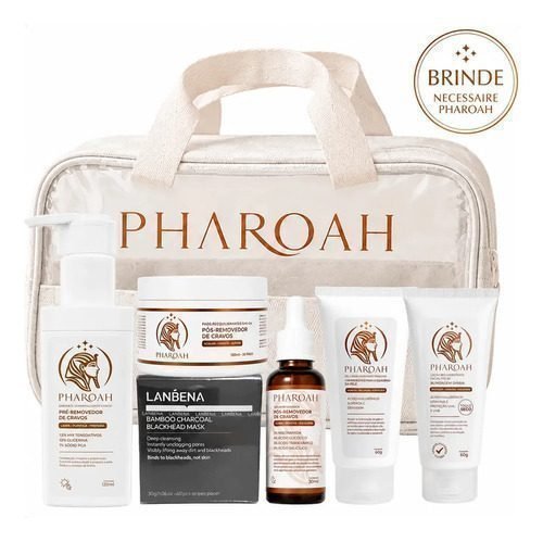 Lanbena Removedor de Cravos Carvão de Bambu + Kit Pharoah Pore Complete para Pele Oleosa, Poros Obstruídos, Cravos Recorrentes, Espinhas, Textura Irregular, Sensibilização e Cuidados Diários