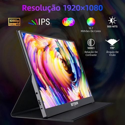 Monitor Portátil Gamer Bettdow de 15.6" Full HD IPS Antirreflexo com Capa