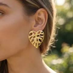 Maxi Brinco Feminino Coração Vazado Folheado A Ouro 18k