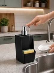 Dispenser Detergente Porta Esponja Pia Cozinha Preto 550ml