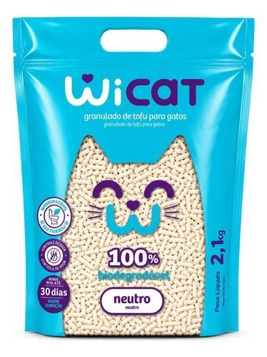 Areia De Tofu Wicat Neutra Sem Perfume E Biodegradável 2,1kg