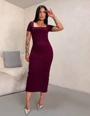 Vestido Longo Manga Curta Fenda Festa Midi Moda Elegante
