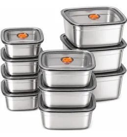 Kit 10 Potes Com Tampa Em Aço Inoxidável 316 Para Mantimento