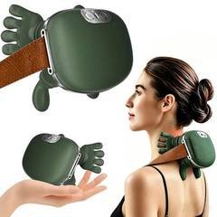 Massageador Pescoço Ombro Mãozinha 3D Recarregável com Aquecimento Verde Musgo, Massageador Lombar Costas Cervical Elétrico Portátil Sem Fio USB-C, Máquina de Massagear Corpo Relax