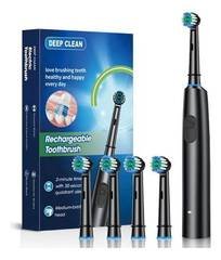 Escova De Dente Elétrica Recarregável 4 Refis Black + 4 Brush Heads