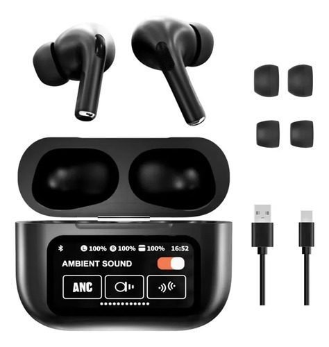 Jiditech Fone de Ouvido A9pro In-ear Bluetooth 5.4, com Cancelamento de Ruído e Tela de Toque Anc+enc, Fones De Ouvido Sem Fio Para Chamadas Claras, Som Espacial